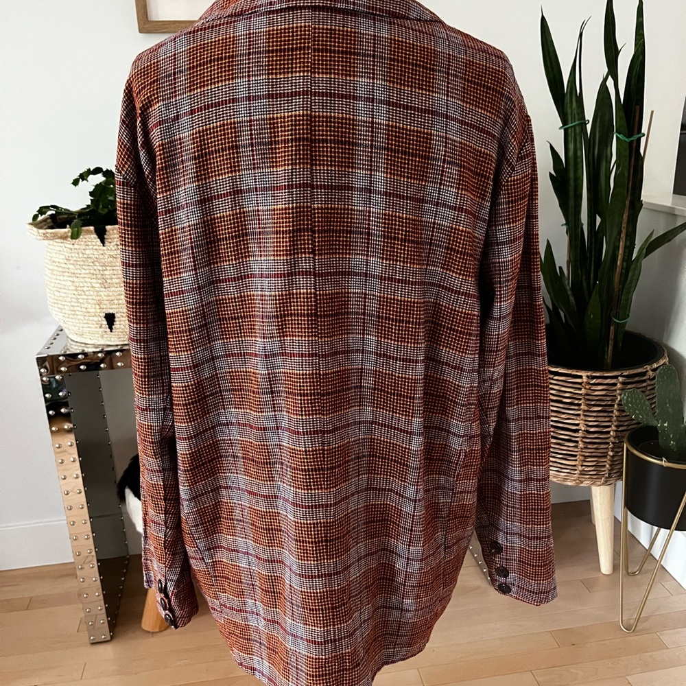 Free People Plaid Blazer in Rust Red and Cream - Picture 3 of 7